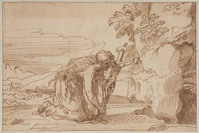 A+ 084
<br/>
Maria Magdalena geknield met crucifix in landschap
<br/>
<em>Campagnola, Domenico (1482/1500-1564)</em>